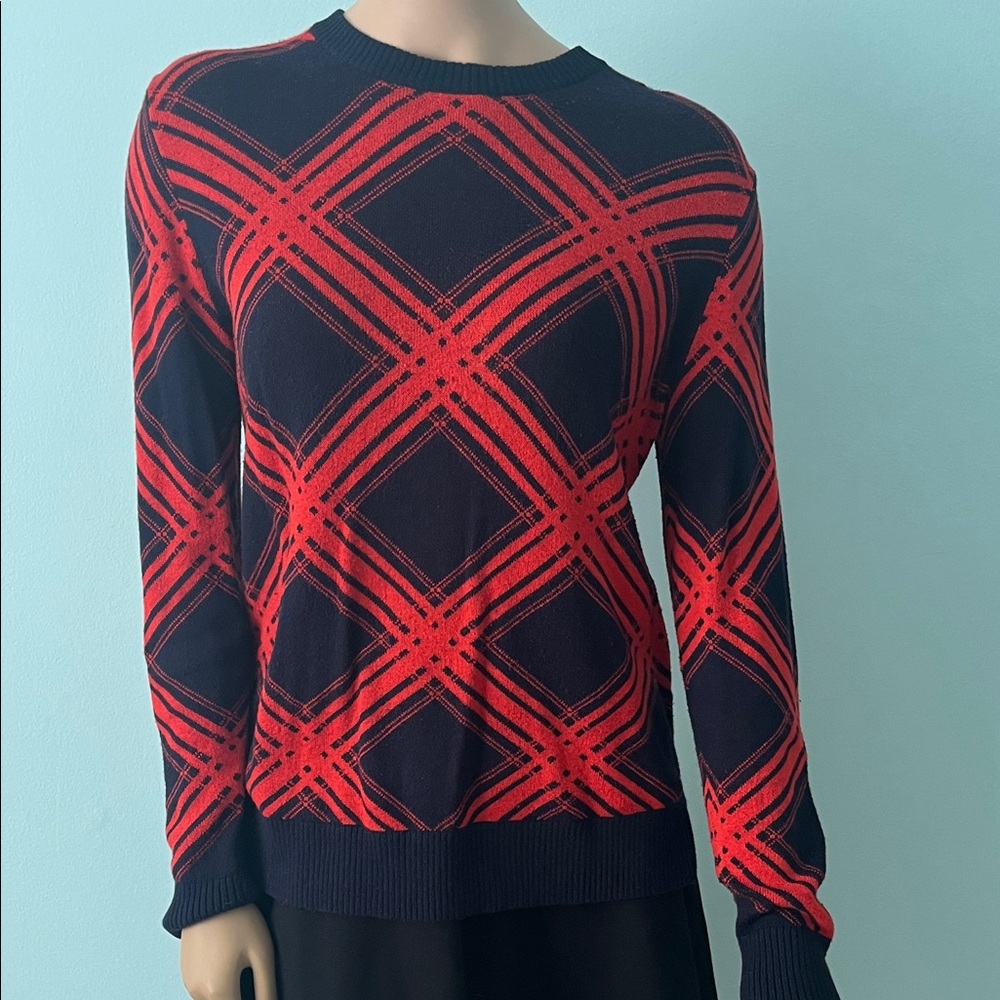 a new day Orange and Navy Plaid Women's Sweater